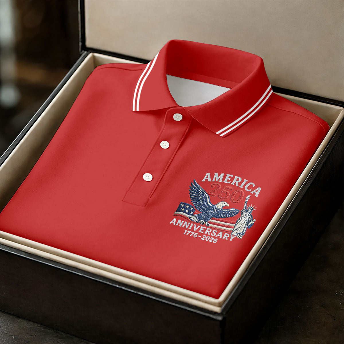 Faith Cross Bald Eagle America 250 Anniversary Red Patriotic Golf Shirt, Golf Shirts For Men