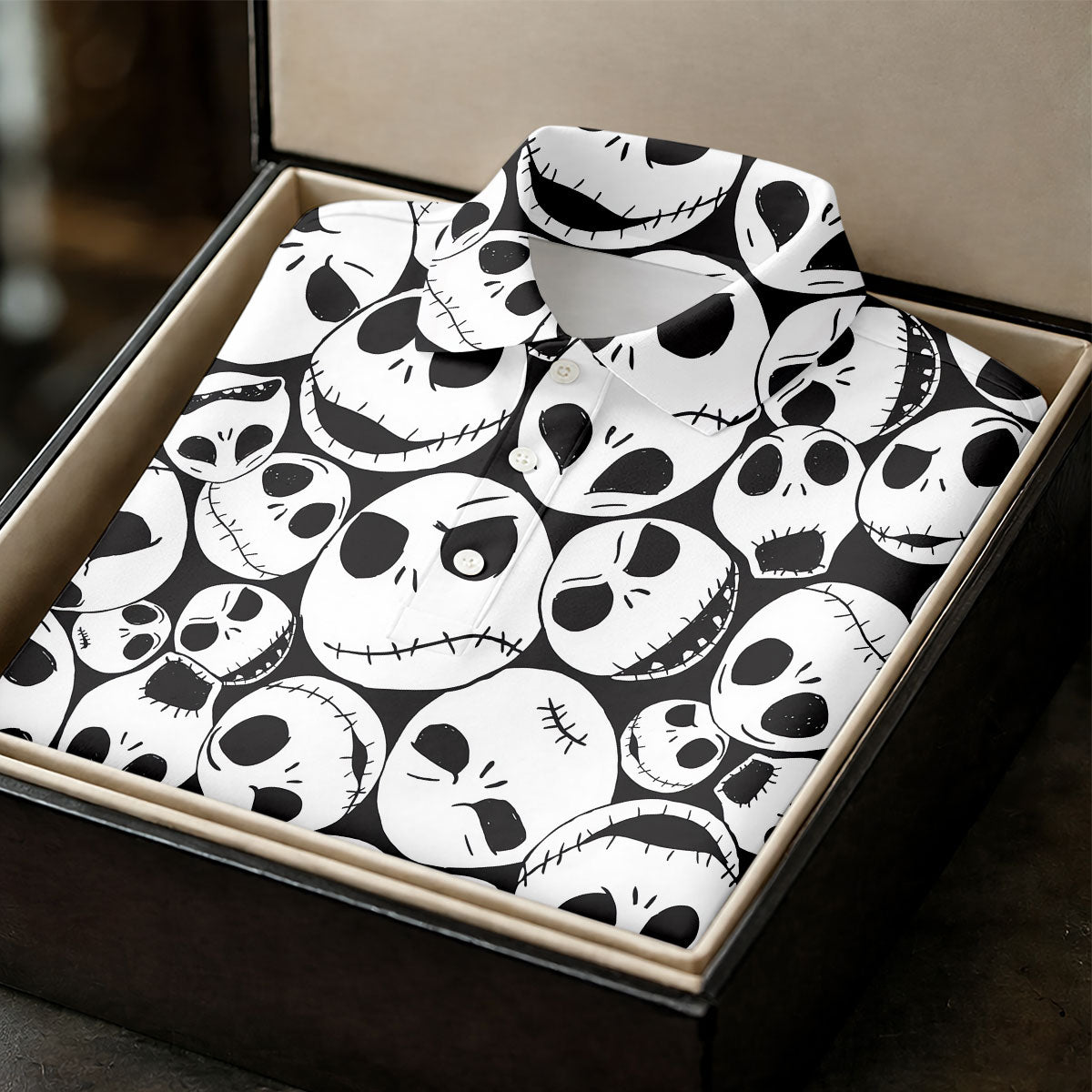 Horror Character Skull Face All Over Golf Polo Shirt, Women's Golf Apparel, Golf Shirts For Women