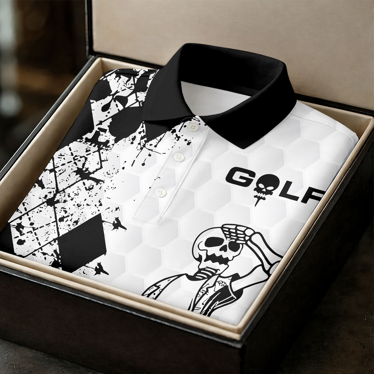 Golf Skeleton Splatter Effect Argyle Pattern Golf Tops For Men, Father's Day Golf Gift