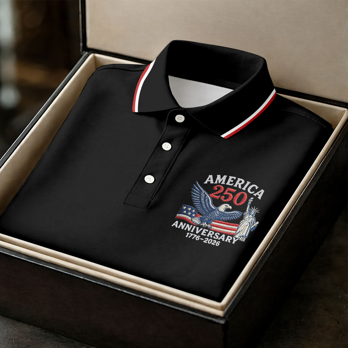 Faith Cross Bald Eagle America 250 Anniversary Black Patriotic Golf Shirt, Golf Shirts For Men
