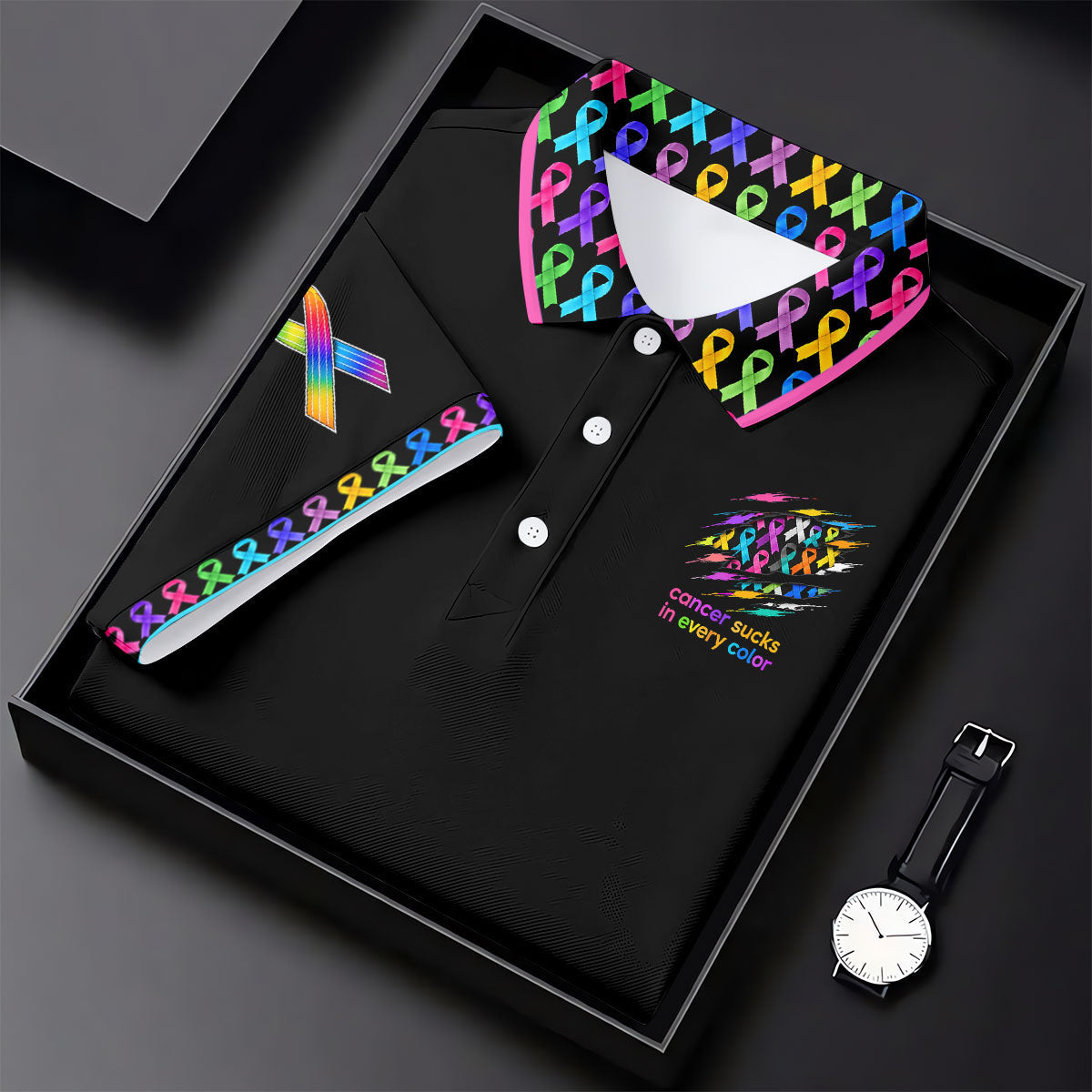 Cancer Sucks In Every Color Awareness Ribbon Golf Polo Shirt, Women's Golf Polo