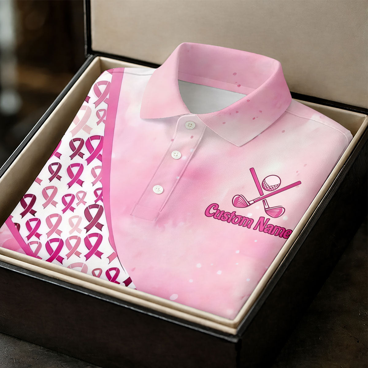 Custom Golf Club Breast Cancer Ribbon Polo Shirt, Womens Golf Tops, Ladies Golf Shirts