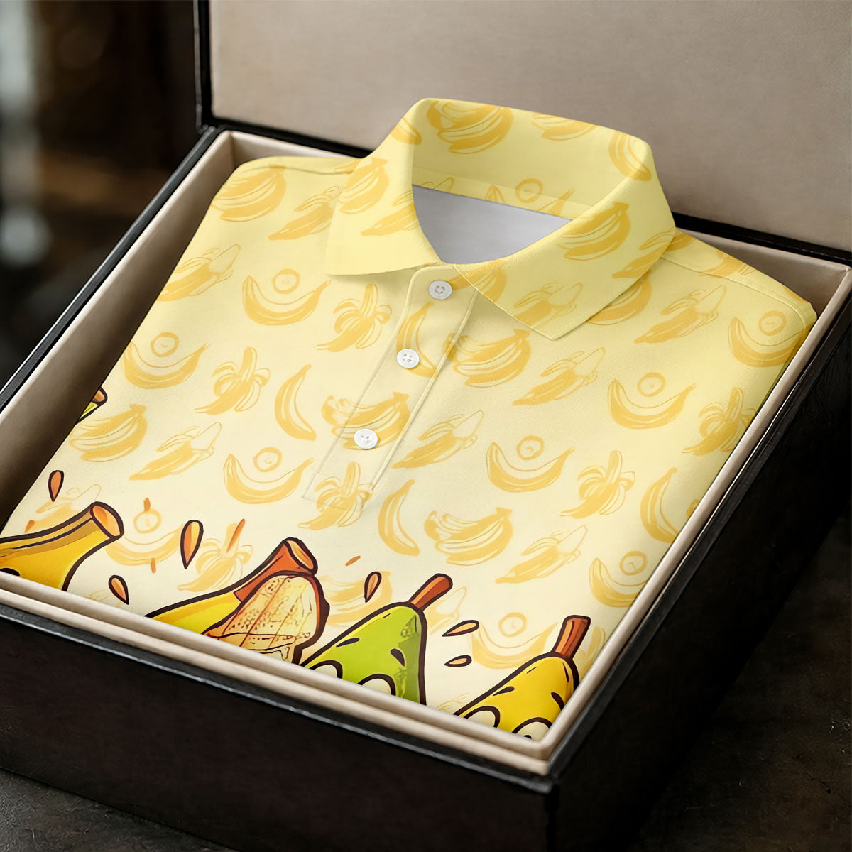 Funny Banana Fruit Cartoon Pattern Polo Shirt, Mens Golf Polo, Golf Shirts For Men