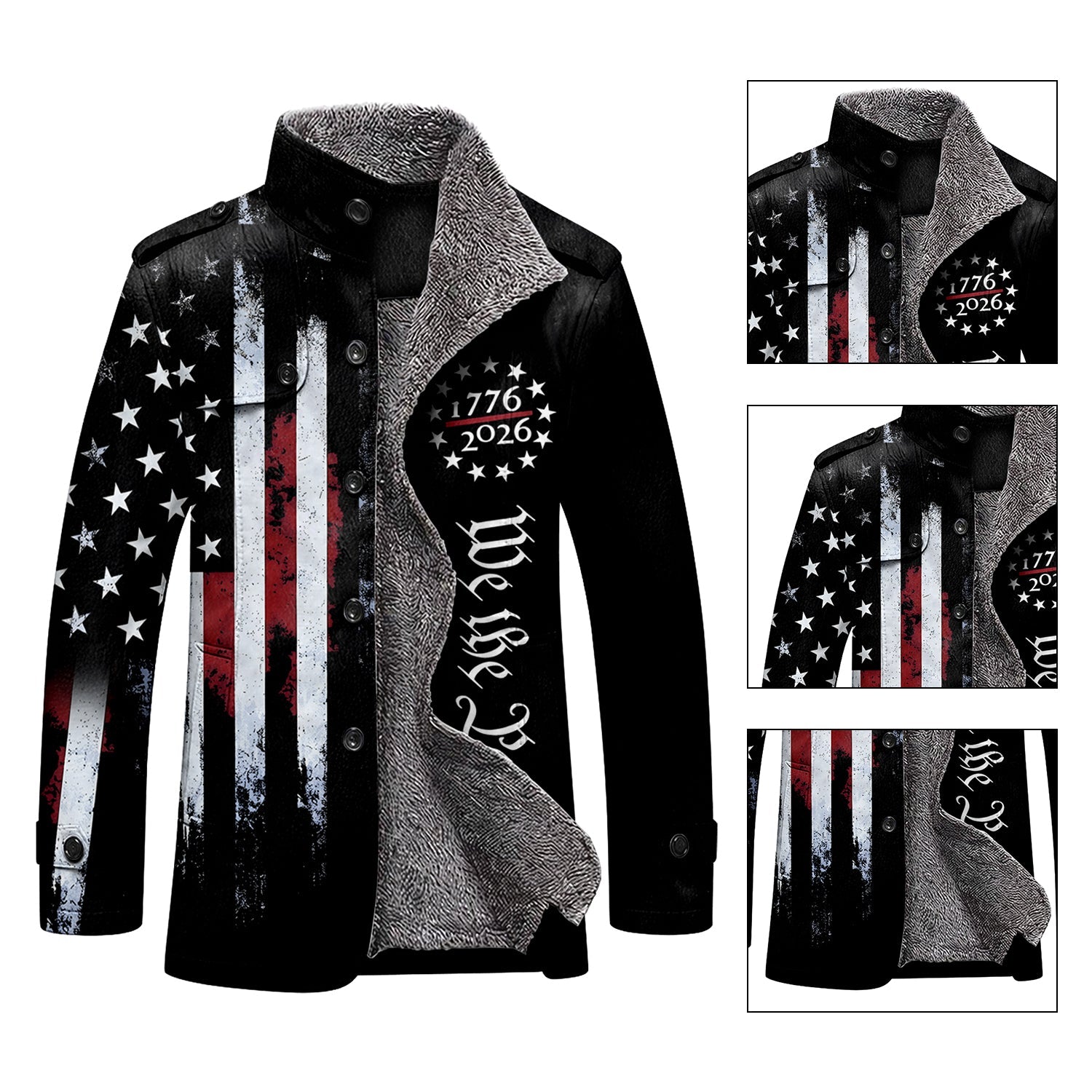 We The People 250 Years Distressed Flag Men's Cold Premium Weather Jacket, Leather Trench Coat