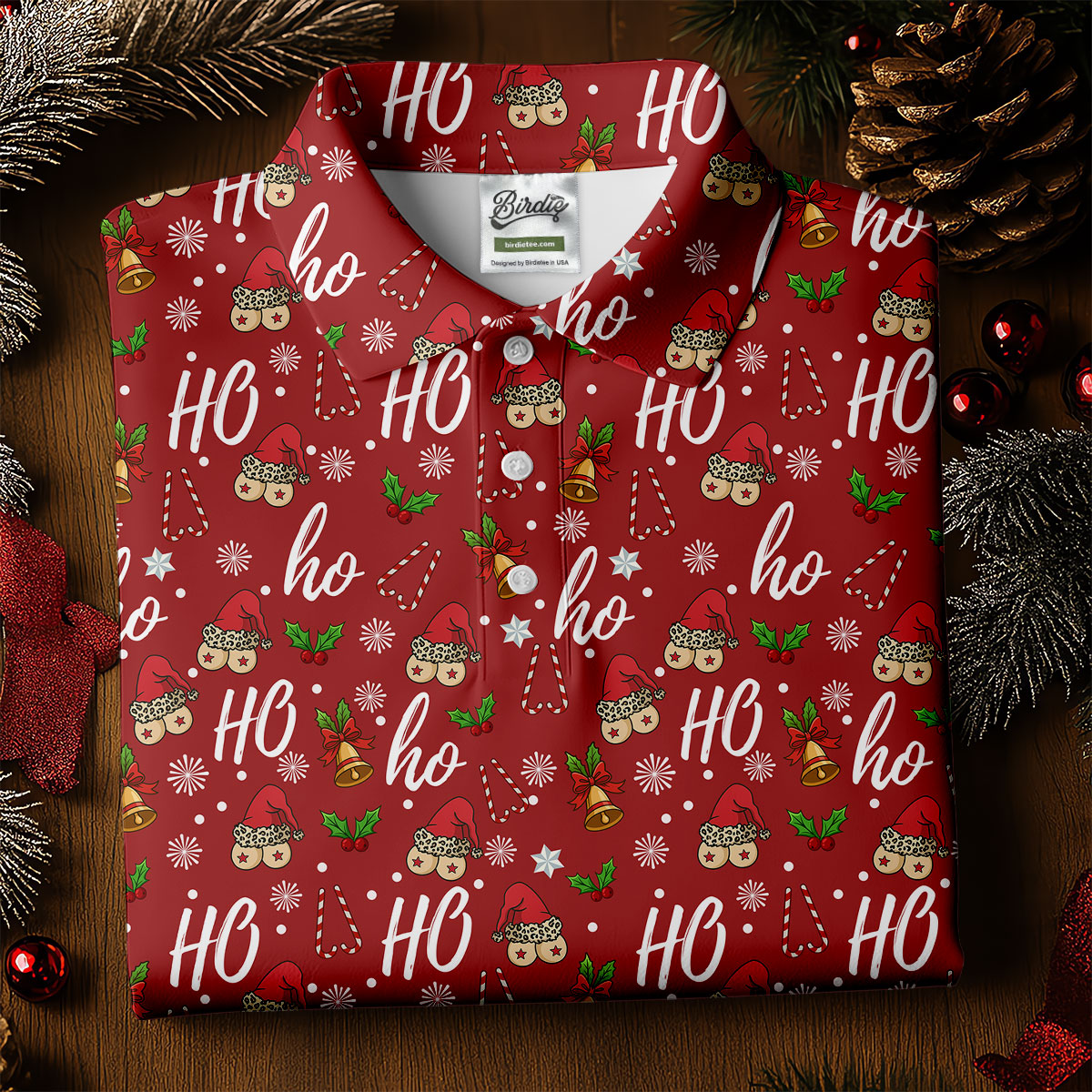 Funny Ho Ho Ho Naughty Tits Christmas Golf Shirt, Golf Christmas Gifts, Ladies Golf Shirts