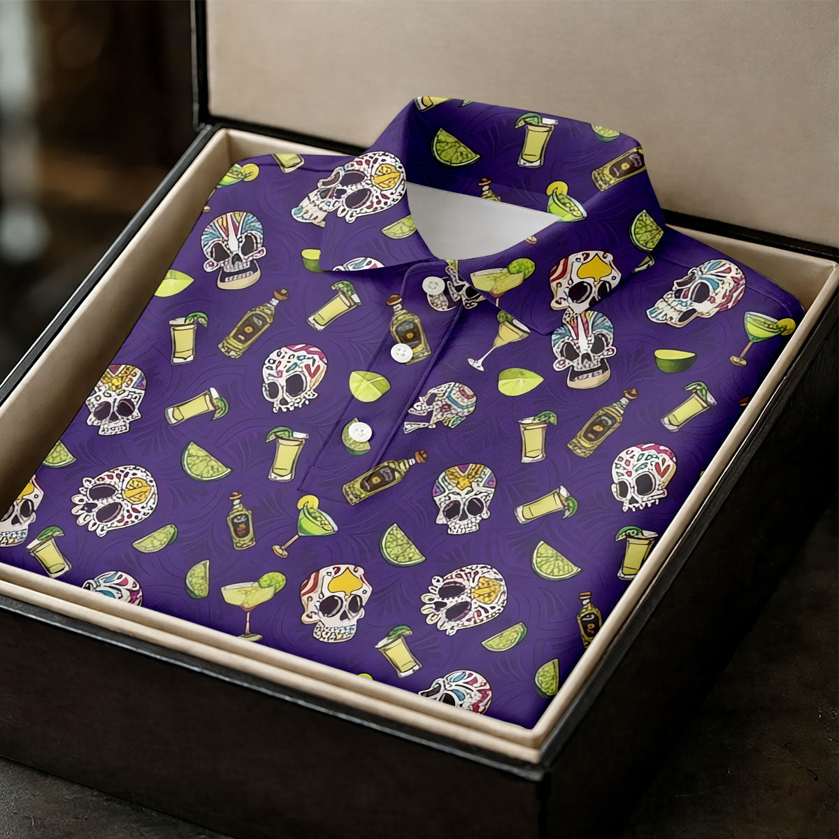 Decorated Sugar Skulls Cinco De Mayo Celebration Fiesta Themed The Purple Haze Golf Shirts For Men