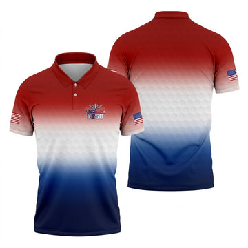 America 250 Red White Blue Golf Ball Pattern US Flag Golf Shirt, Patriotic 4th Of July Golf Shirts For Men