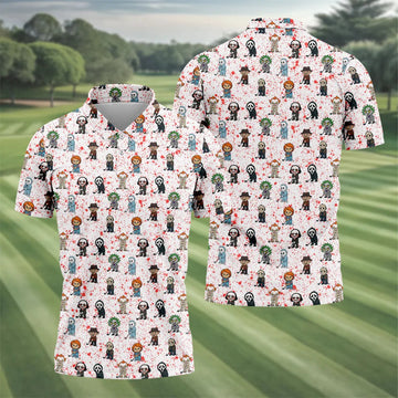 White Horror Character Golf Polo Shirt, Men's Golf Polo, Hawaiian Golf Shirt