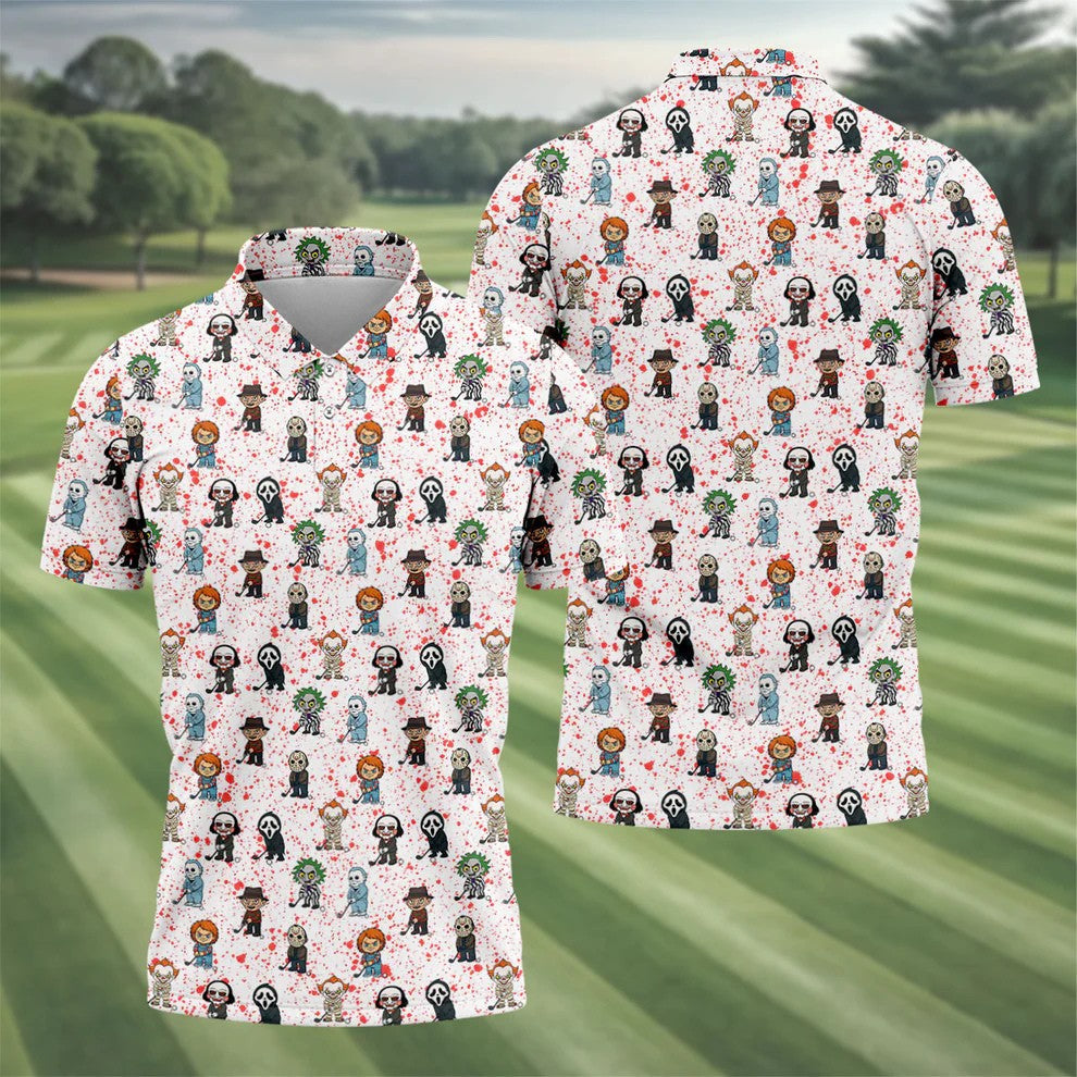 White Horror Character Golf Polo Shirt, Men's Golf Polo, Hawaiian Golf Shirt