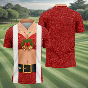 Men's Funny Mrs Claus Costume Golf Shirt, Christmas Golf Shirt, Golf Apparel For Men