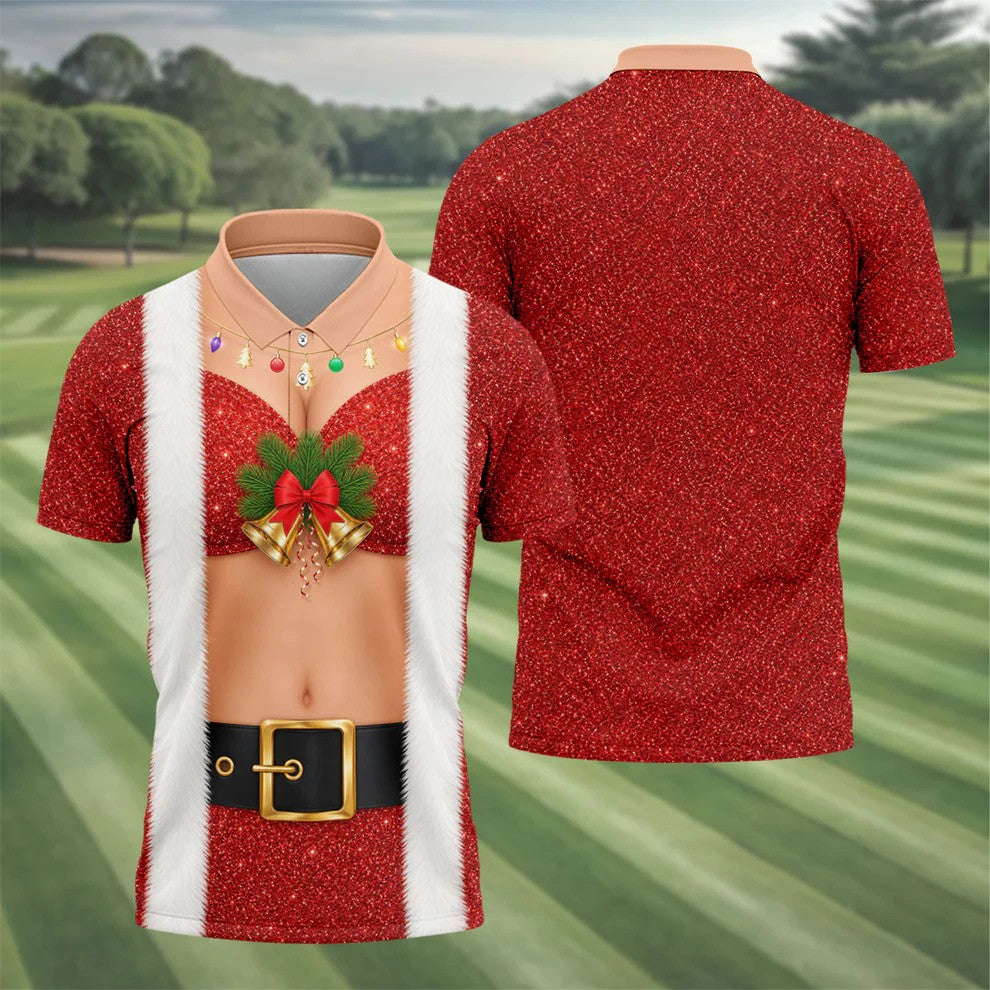 Men's Funny Mrs Claus Costume Golf Shirt, Christmas Golf Shirt, Golf Apparel For Men