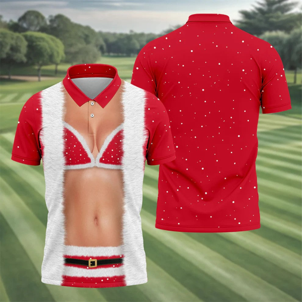 Funny Mrs Claus Costume Christmas Golf Shirt, Men's Golf Shirt, Hawaiian Golf Shirt, Printed Golf Shirts