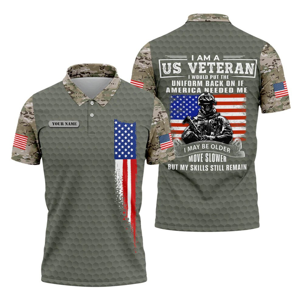 I Am A US Veteran American Flag Camo Golf Shirt, 250 Years 4th Of July Golf Shirts For Men