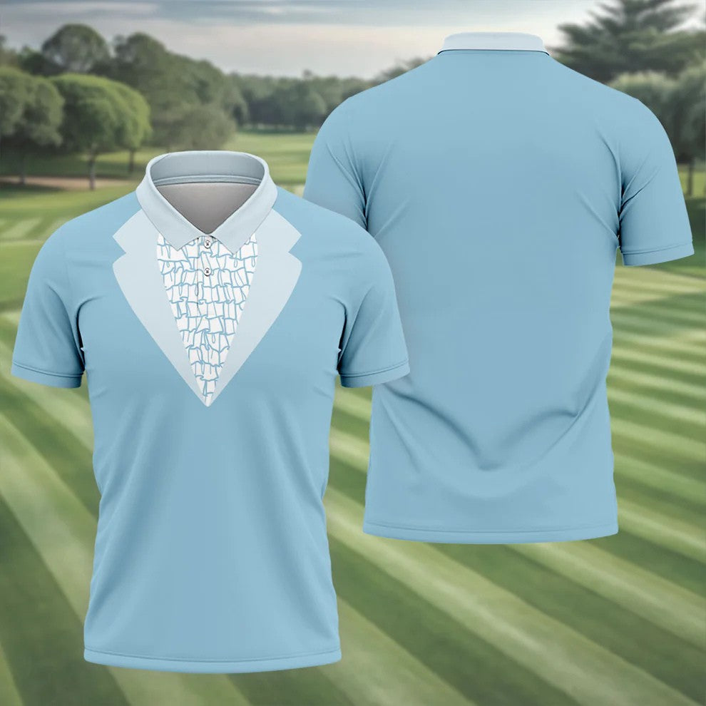 Light Blue Tuxedo Men's Funny Golf Shirts, Father's Day Golf Shirt, Golf Gift For Dad