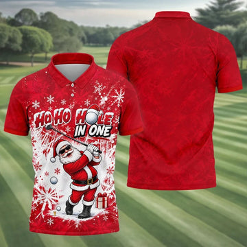 Ho Ho Hole In One Santa Christmas Golf Shirt, Mens Golf Polo, Golf Shirts For Men