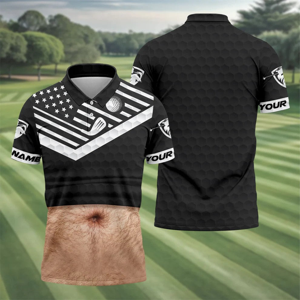 Personalized Hairy Beer Belly Golf Polo Shirt, Golf Polo Shirts For Men, Mens Golf Apparel