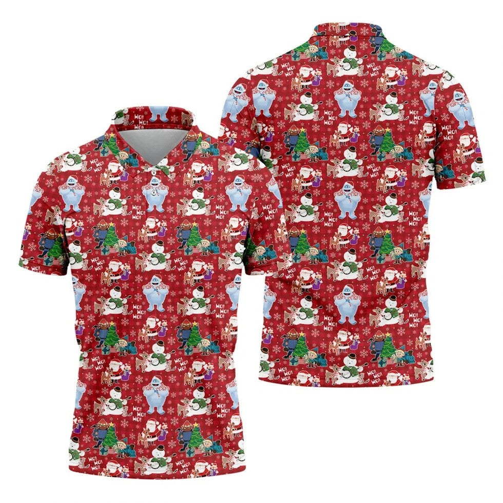 Ho Ho Ho Santa Snowman Men's Golf Polo Shirts, Christmas Golf Shirt, Polo Shirts For Men