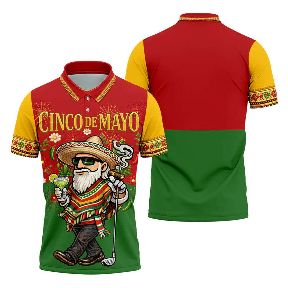 Margarita Man Cinco De Mayo Celebration Red Yellow Green Golf Shirt, Fiesta Theme Golf Shirts For Men