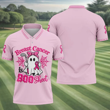 Breast Cancer Is Boo Sheet Ghost Polo Shirt, Men's Golf Shirt, Printed Golf Shirts