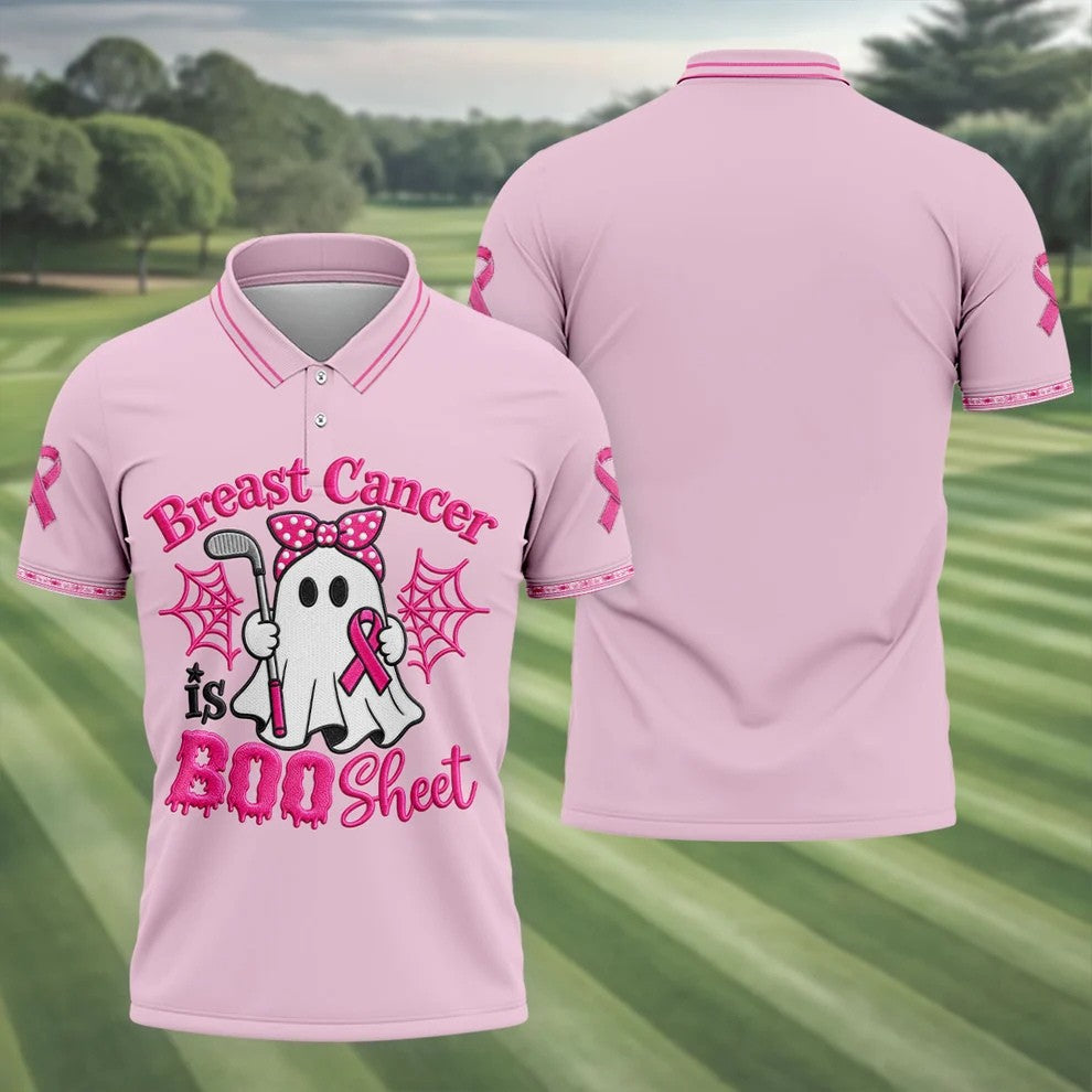 Breast Cancer Is Boo Sheet Ghost Polo Shirt, Men's Golf Shirt, Printed Golf Shirts