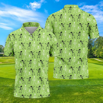 Funny Skeleton Shirt, Halloween Polo Shirt Short Sleeve Button Down, Green Golf Polo, Polo For Men
