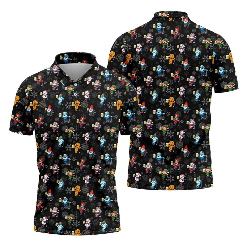 Classic Christmas Characters Black Golf Shirt, Christmas Golf Shirt, Fun Golf Shirts For Men, Polo Shirts For Men