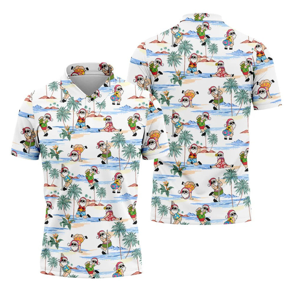 Beach Party Santa Christmas Golf Shirt, Men's Golf Shirt, Printed Golf Shirts, Hawaiian Golf Shirt