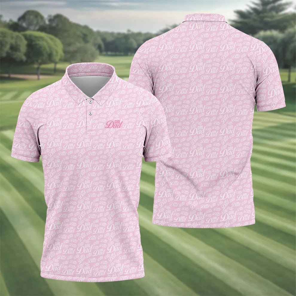 Pink Girl Dad All Over Print Golf Polo Shirt, Golf Polo Shirts For Men, Mens Golf Apparel
