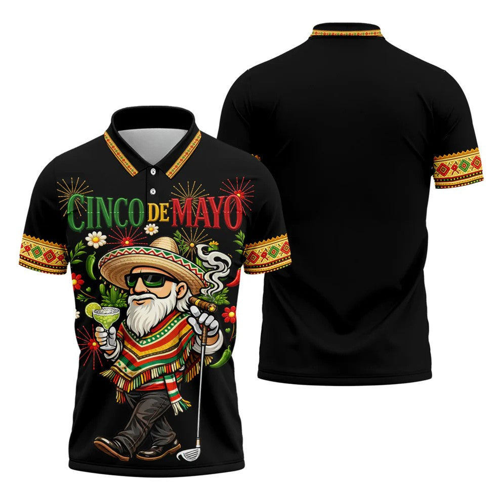 Margarita Man Cinco De Mayo Celebration Black Golf Shirt, Fiesta Theme Golf Shirts For Men
