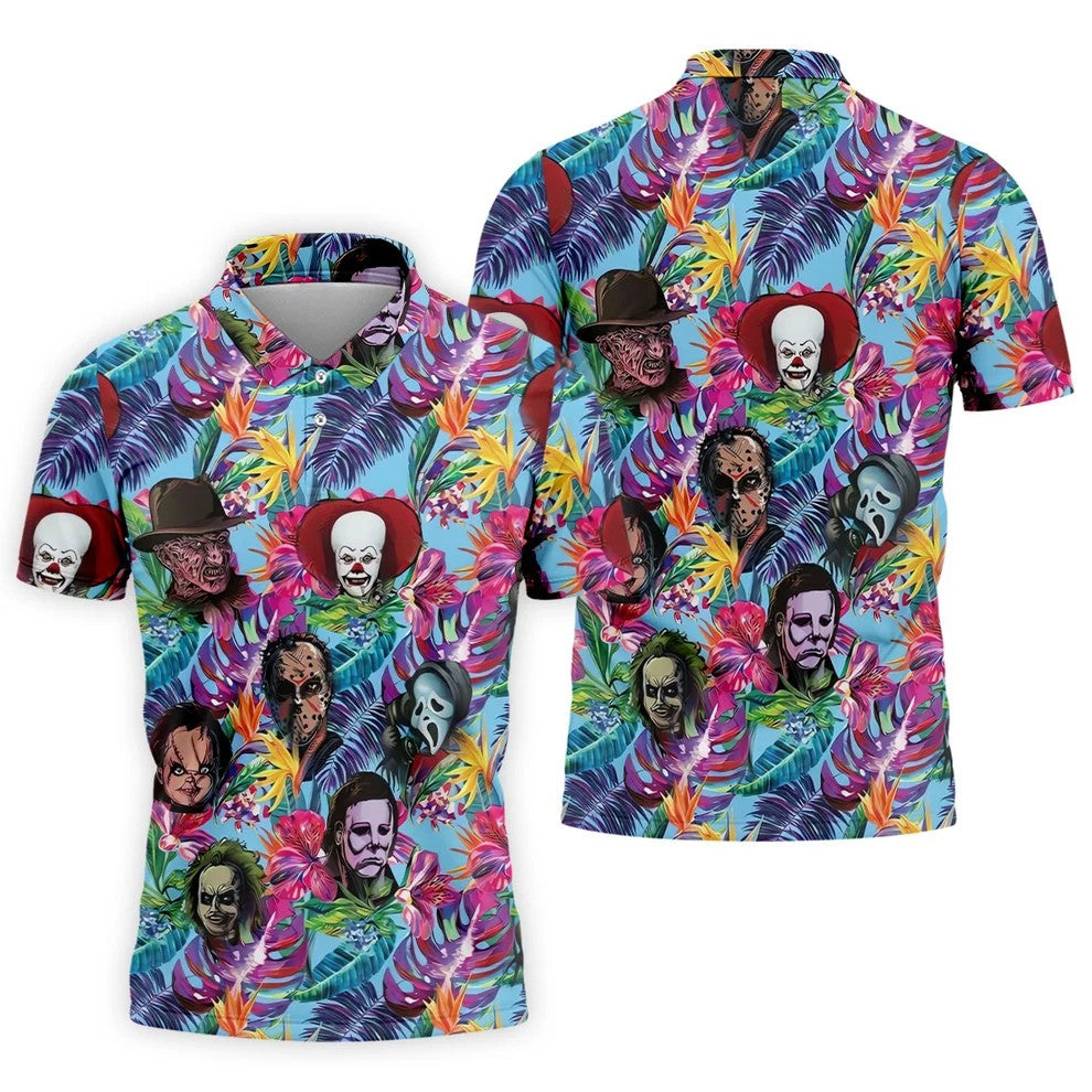 Tropical Horror Character Halloween Golf Shirt, Mens Golf Shirts, Golf Polo Shirts For Men