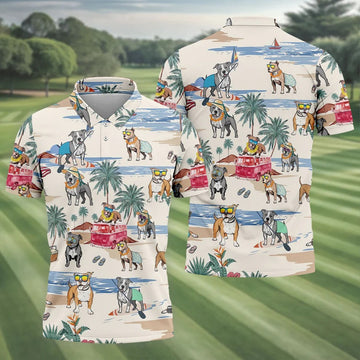 Pit Bull Beach Vacation Tropical Golf Polo Shirt, Hawaiian Golf Shirt, Golf Shirts For Men