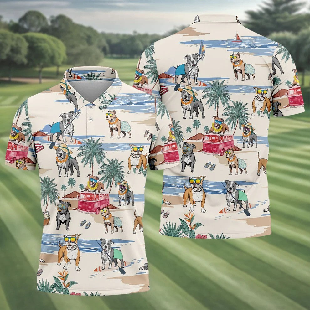Pit Bull Beach Vacation Tropical Golf Polo Shirt, Hawaiian Golf Shirt, Golf Shirts For Men