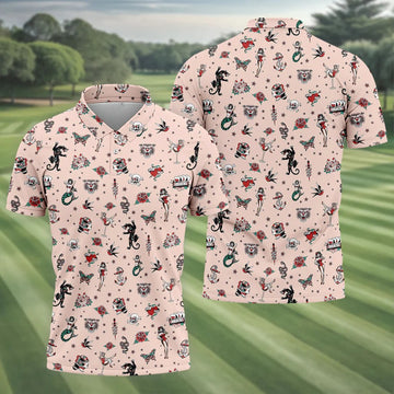 Vintage Tattoo Flash Icon Golf Polo Shirt, Golf Polo Shirts For Men, Mens Golf Apparel