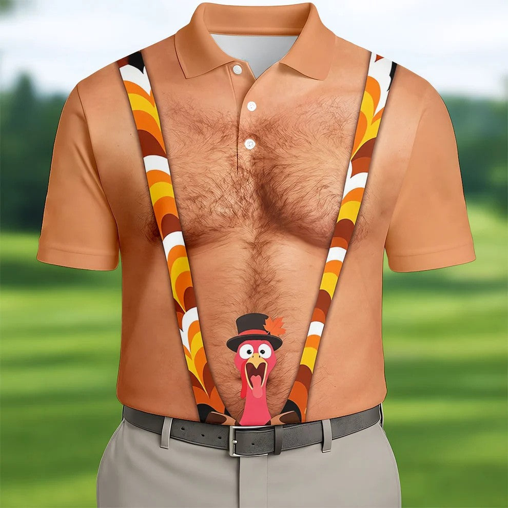 Funny Turkey Suspenders Thanksgiving Golf Shirt, Mens Golf Apparel, Golf Polo For Men