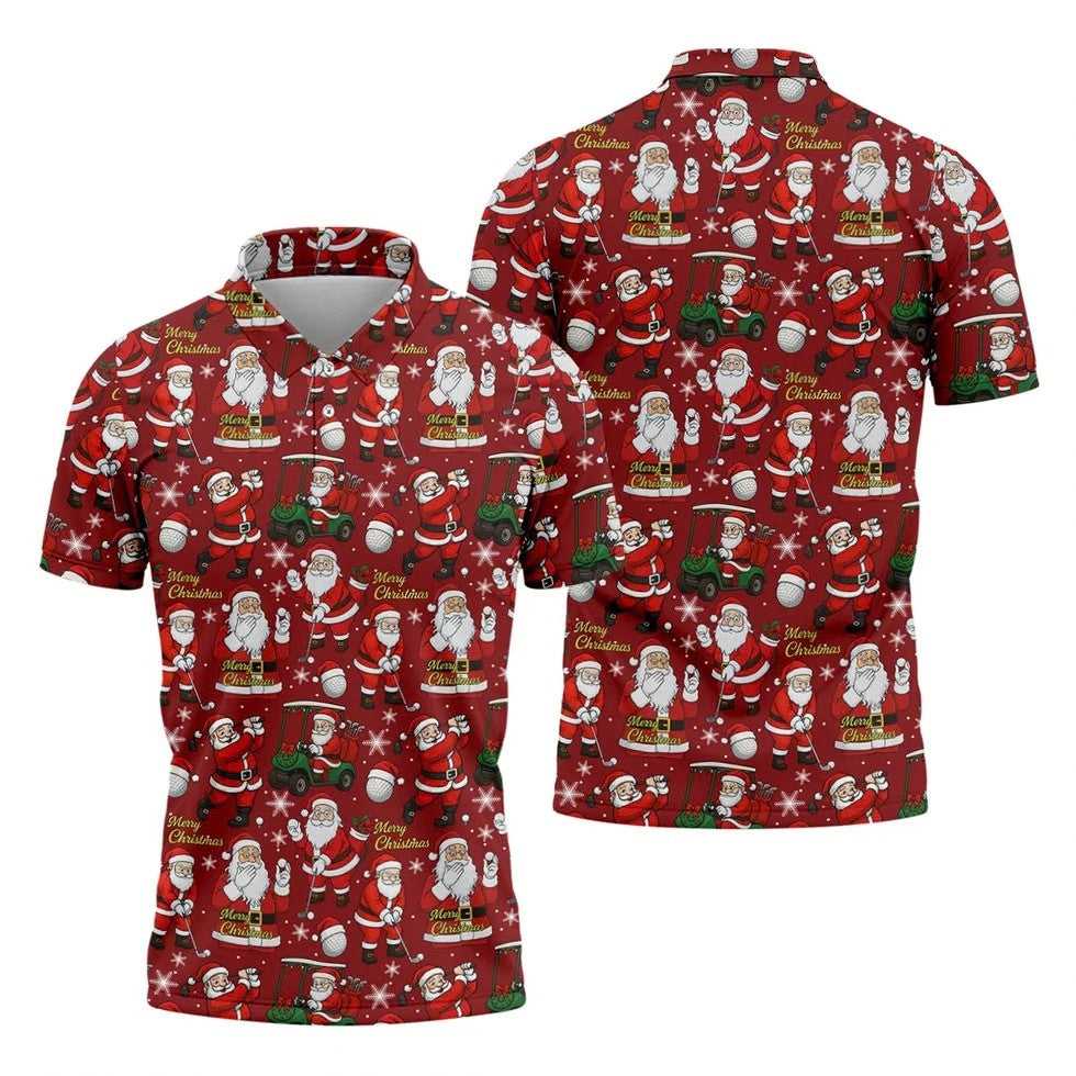 Funny Santa Golfing Christmas Polo Shirts, Christmas Golf Shirt, Polo Shirts For Men, Golf Gift For Men
