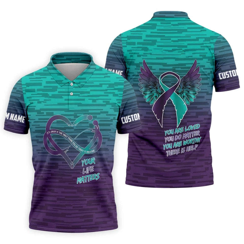 Suicide Prevention Ribbon Wings Golf Polo Shirt, Mens Golf Polo, Golf Shirts For Men