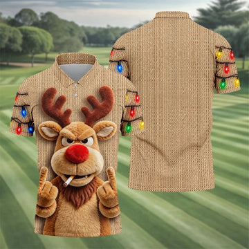 Funny Rude Reindeer Christmas Golf Polo, Polo Shirts For Men, Golf Apparel For Men