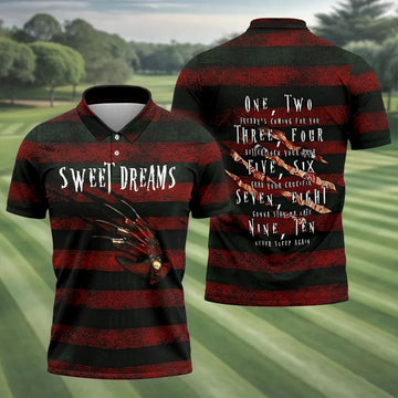 Sweet Dreams Freddy Horror Character Golf Polo Shirt, Printed Golf Shirts, Men's Golf Shirt