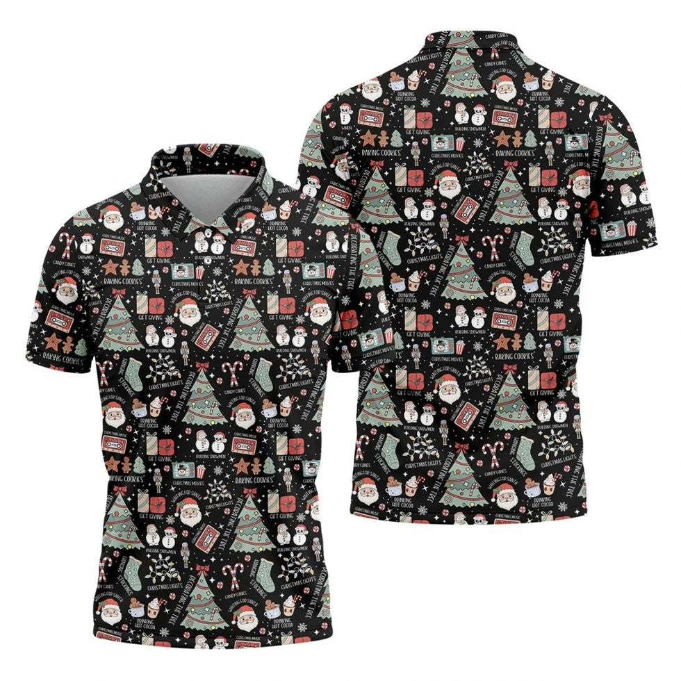 Cute Santa Claus Gift Black Men's Golf Polo Shirts, Christmas Golf Shirt, Polo Shirts For Men