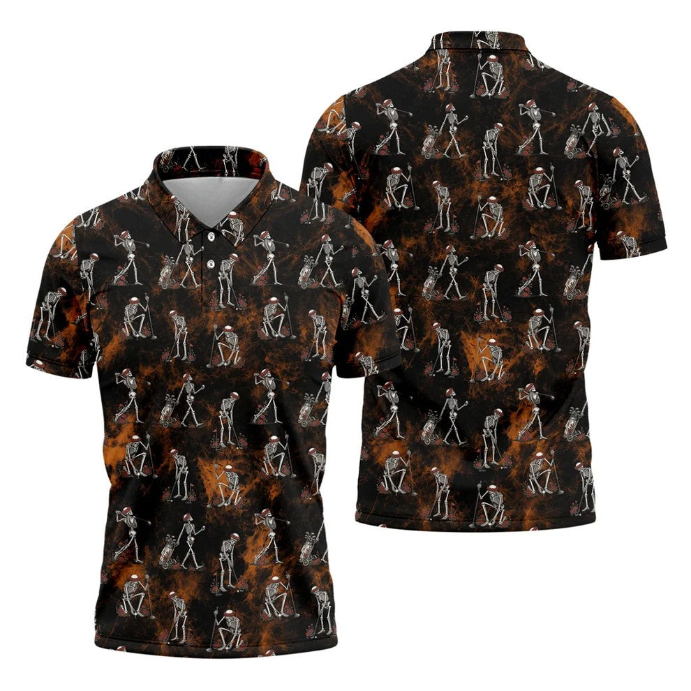 Skeleton Golfer Floral Halloween Polo Shirt, Hawaiian Golf Shirt, Mens Golf Shirts