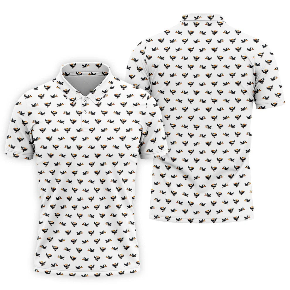 White Funny Toucan Beer Golf Polo Shirt, Men's Golf Apparel, Printed Golf Shirts