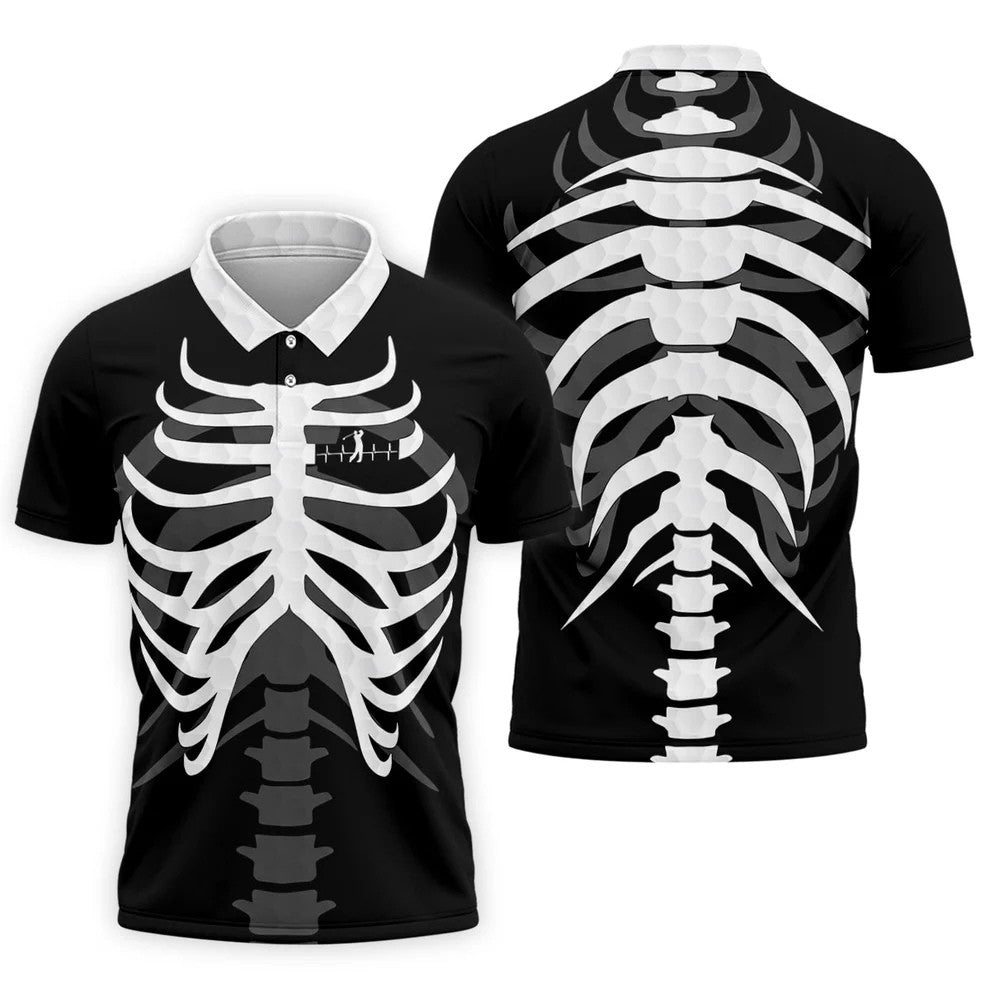 X-Ray Skeleton Rib Cage Halloween Golf Polo Shirt, Mens Golf Polo, Mens Golf Shirts