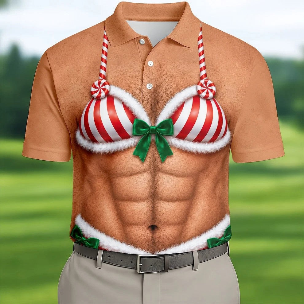 Custom Funny Belly Christmas Golf Shirt, Mens Golf Polo, Golf Apparel For Men
