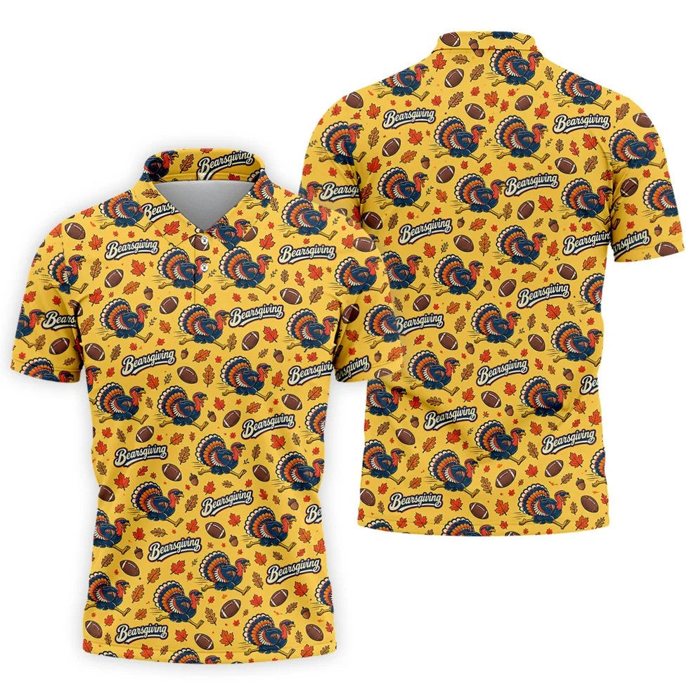 Yellow Turkey Leaves Thanksgiving Golf Shirt, Funny Mens Golf Shirts, Mens Golf Polo