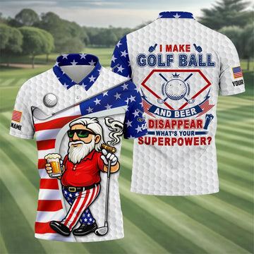 I Make Golf Ball And Beer Disappear Patriotic 4th Of July Funny Golf Shirt, 250 Years Golf Shirts For Men