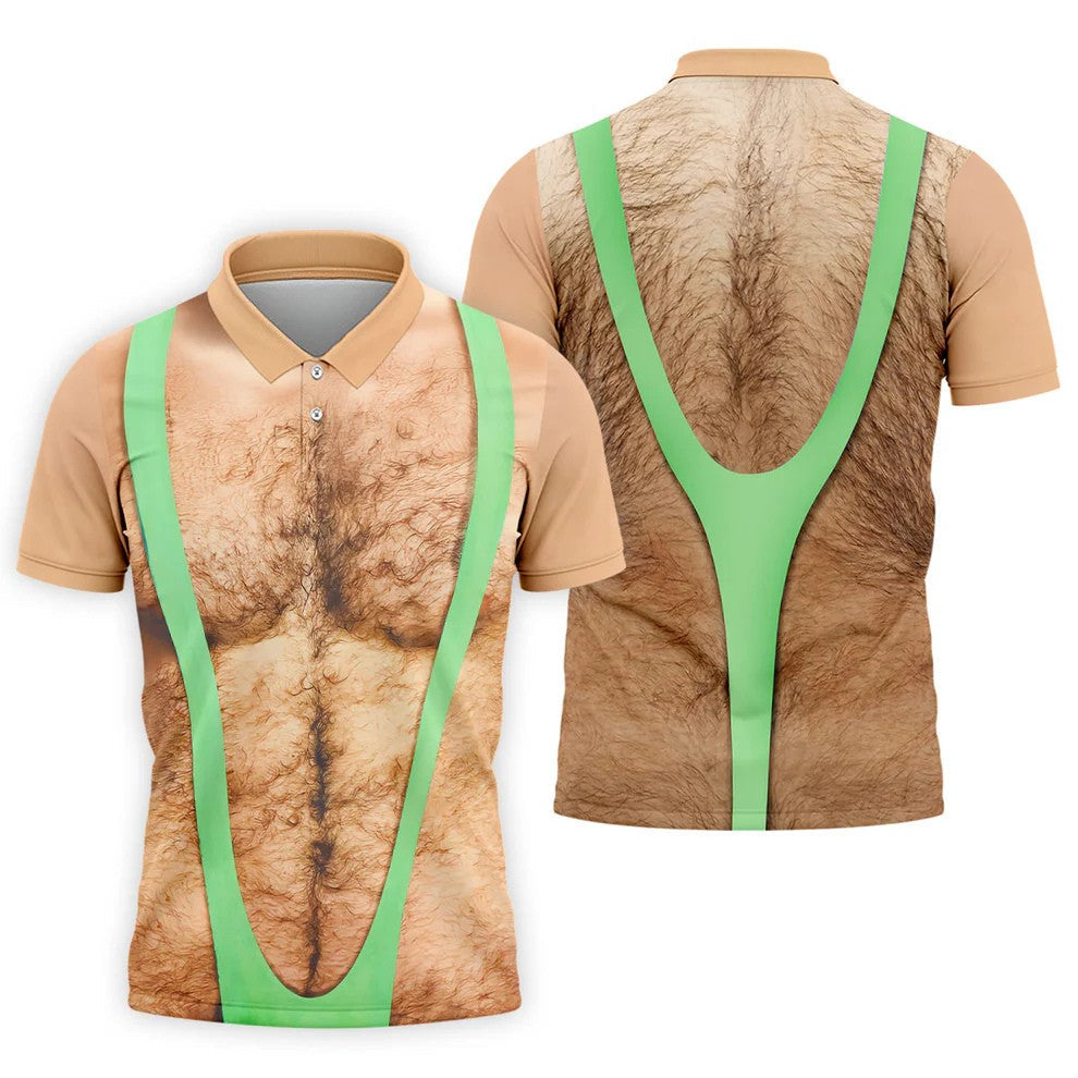 Funny Hairy Chest Illusion Golf Polo Shirt, Golf Polo Shirts For Men, Mens Golf Apparel
