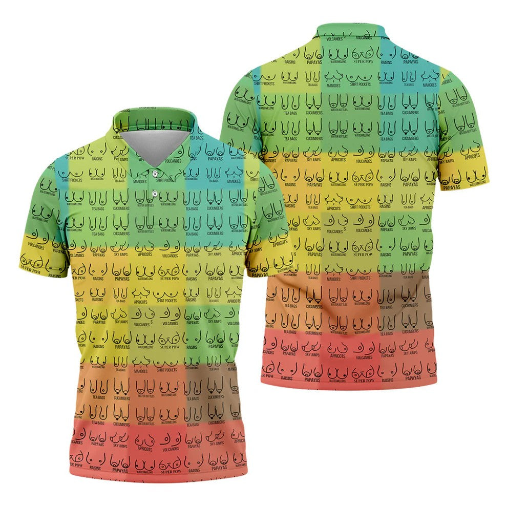 Watermelons Funny Boob Pattern Golf Polo Shirt, Men's Golf Shirt, Printed Golf Shirts