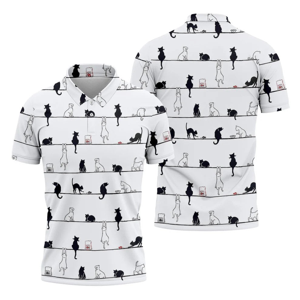 Cute Black and White Cats Pattern Golf Shirt, Men's Golf Shirt, Golf Polo Shirts For Men