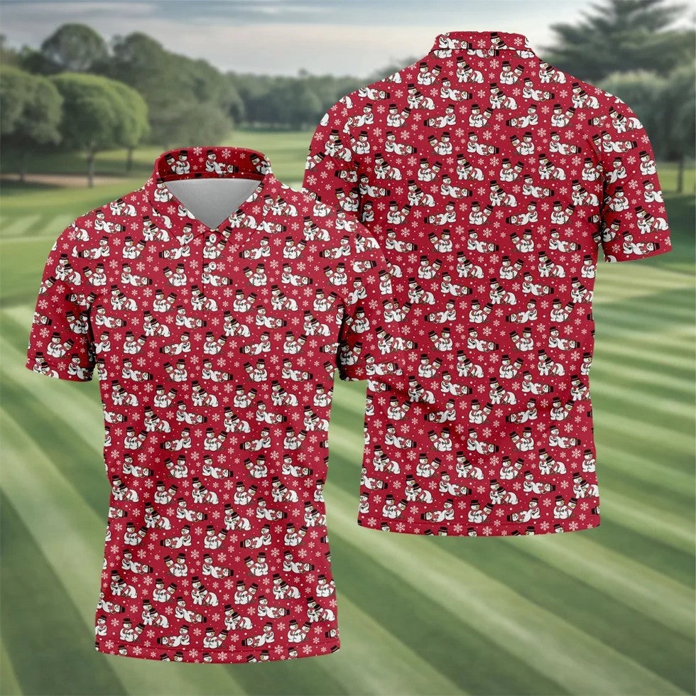 Naughty Snowman Red Golf Shirt, Christmas Golf Shirt, Fun Golf Shirts For Men, Polo Shirts For Men