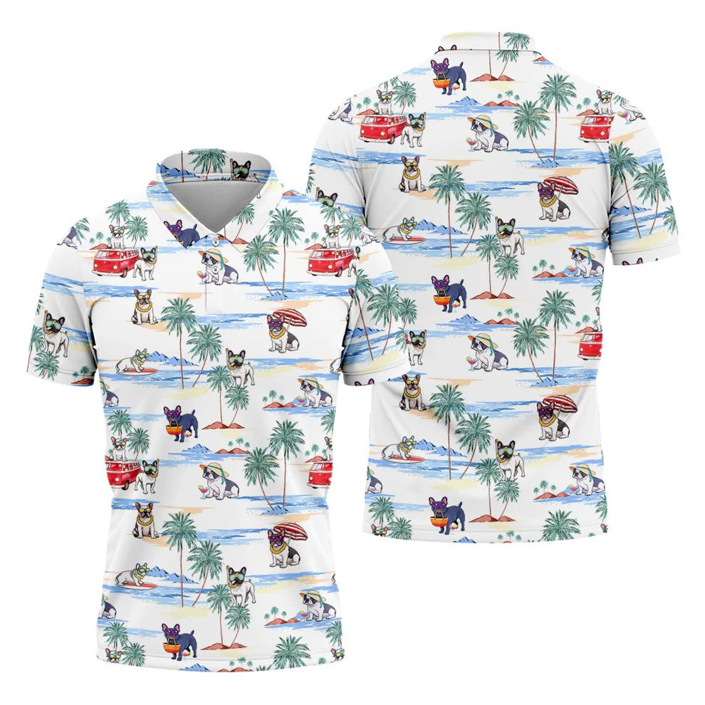 French Bulldog Beach Vacation Hawaiian Golf Polo Shirt, Mens Golf Shirts, Golf Apparel For Men